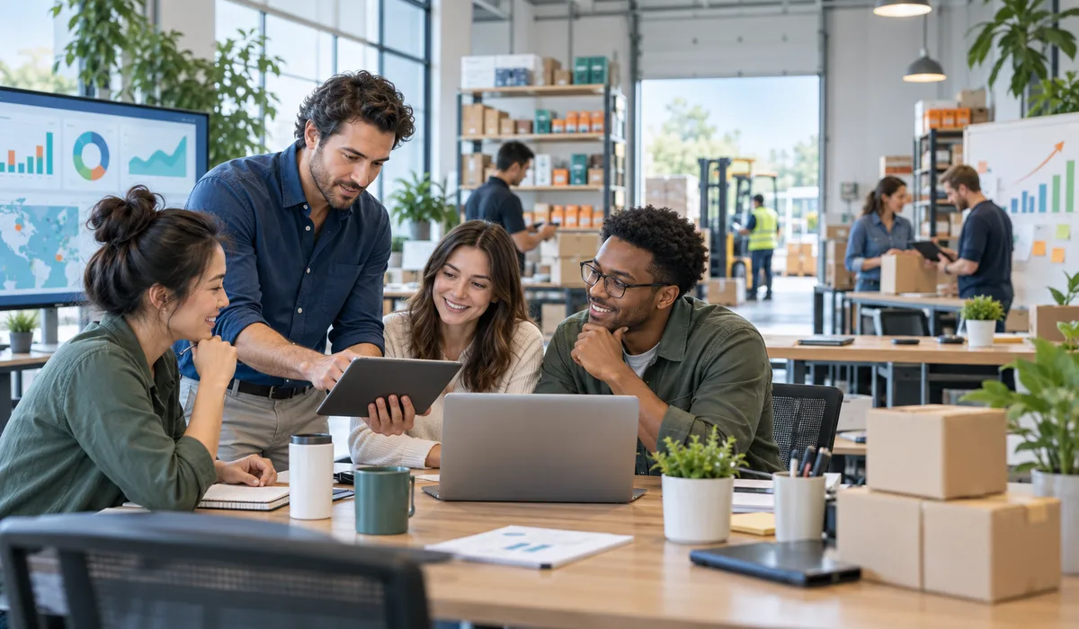 Growing business team coordinating sales, inventory and channel operations